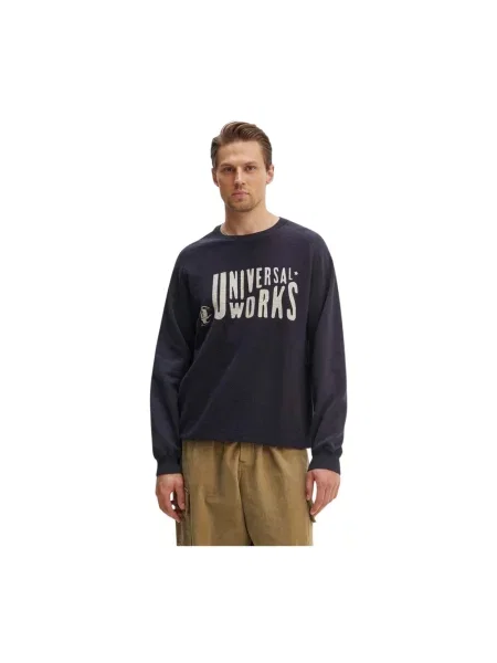 Universal Works bluza MYSTERY TRAIN PRINT SWEAT granatowy z aplikacją fioletowa