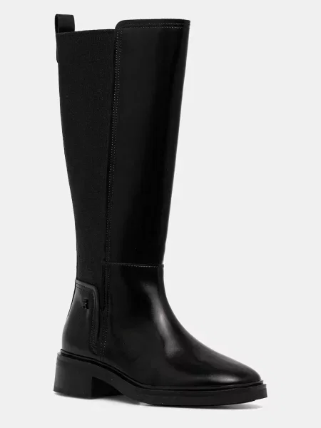 Tommy Hilfiger cizme de piele TH MINIMAL ABRASIVATO LONG BOOT negru