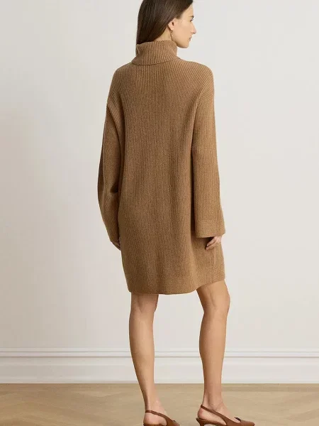 Lauren Ralph Lauren pletena obleka volnena rjava