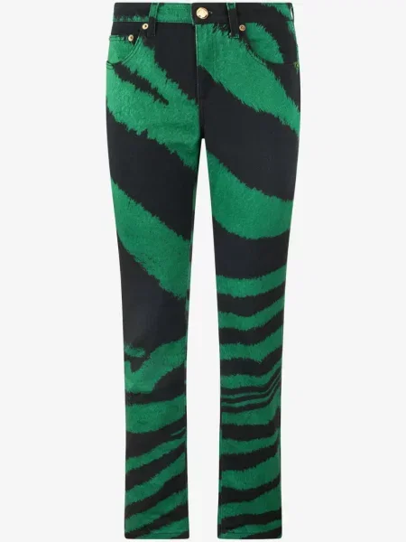 Jeansy Roberto Cavalli z nadrukiem w zebrę zielone