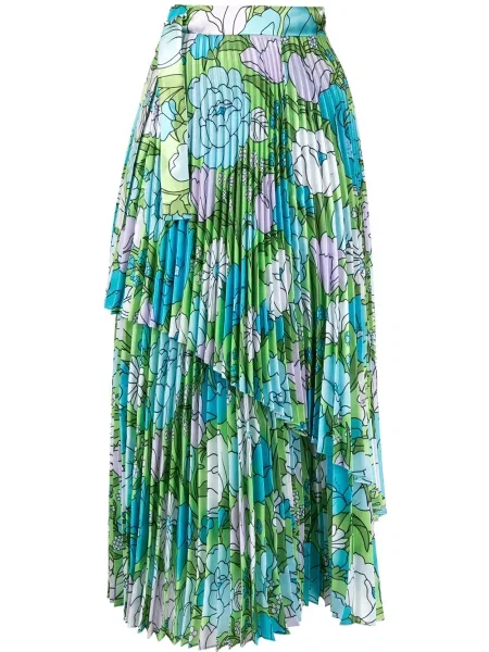Fusta plisata Richard Quinn cu model floral plisată albastru