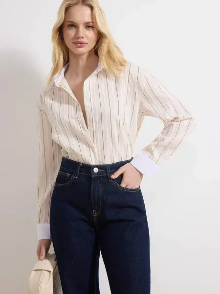 Trendyol Bluză maro lână alb