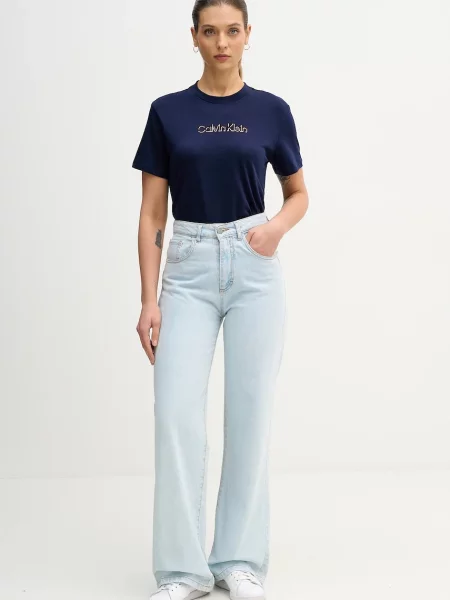 Kratka majica Calvin Klein Jeans mornarsko modra