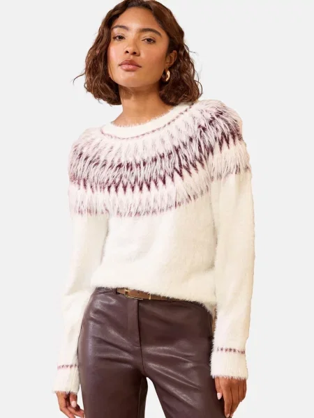 Friends Like These Pulover Eyelash Fairisle fildeş / vin roșu