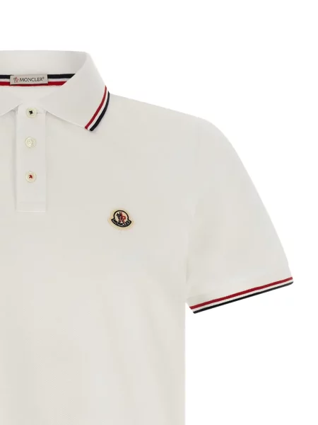 Tricou polo Moncler cu autograf alb