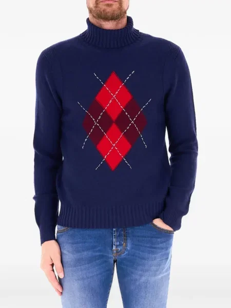 Pulover Ballantyne cu model argyle albastru