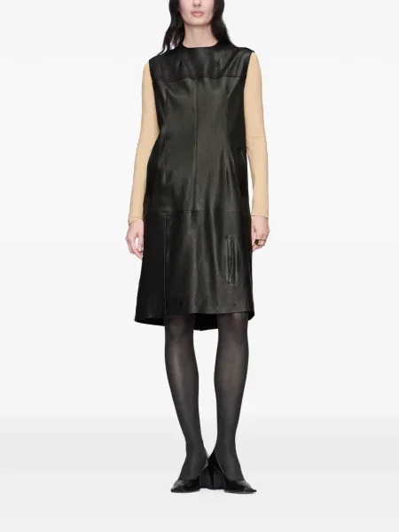 Rochie midi Maison Margiela din piele negru