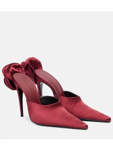 Papuci tip mules Magda Butrym din satin cu model floral bordo