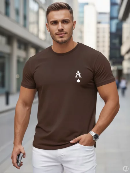 T-shirt z nadrukiem AS Pik Dstreet brązowy