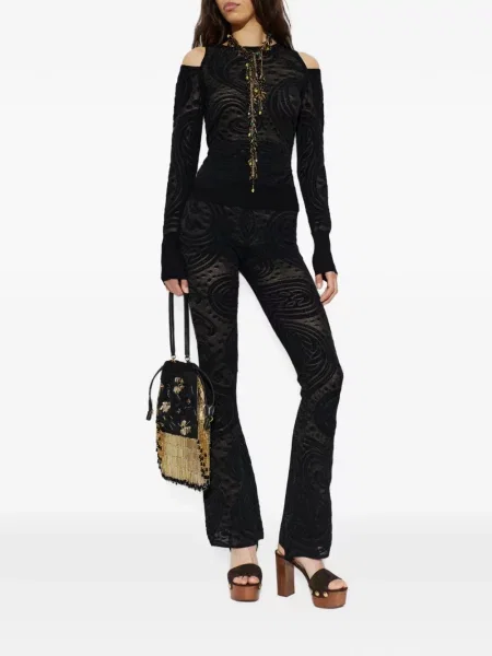 Pantaloni Etro cu model paisley evazate negru
