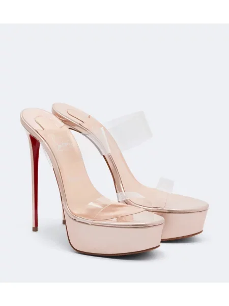 Papuci tip mules Christian Louboutin din piele cu platformă roz