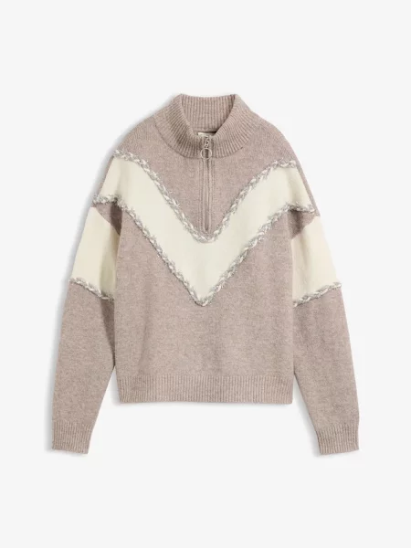 Sweter ze stójką zapinaną na brązowy
