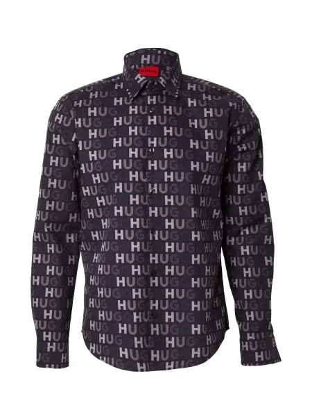 HUGO Košeľa Ermo tmavošedá / sivobéžová / svetlosivá čierna