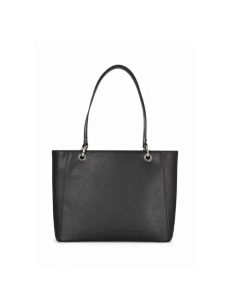 Lniana torebka skórzana Guess czarna