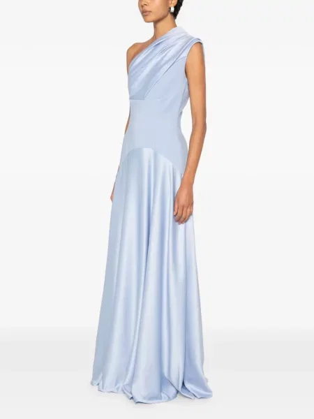 Rochie maxi Solace London drapată cu un umăr gol albastru