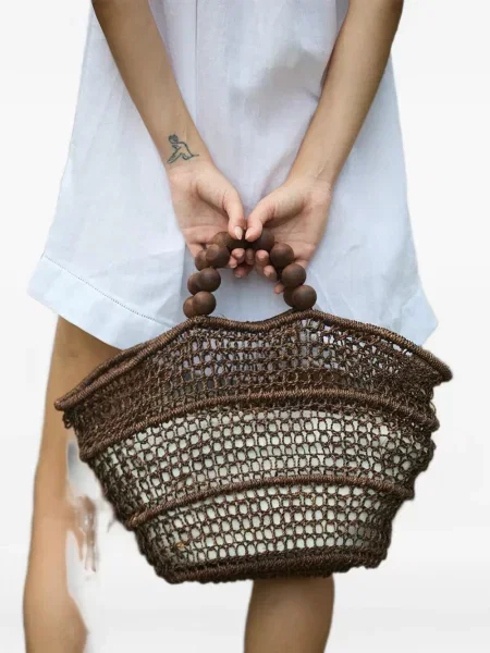 Geantă shopper Poolside cu mărgele maro