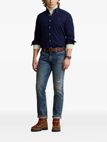 Tricou polo Polo Ralph Lauren cu glugă cu blană cu broderie roșu