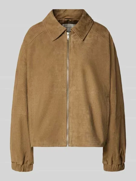 Kurtka skórzana z koziej skóry welurowej z wpuszczanymi model estelle' Gestuz beżowa