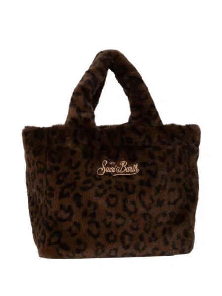 Geantă shopper Mc2 Saint Barth cu imagine cu model leopard cu blană maro