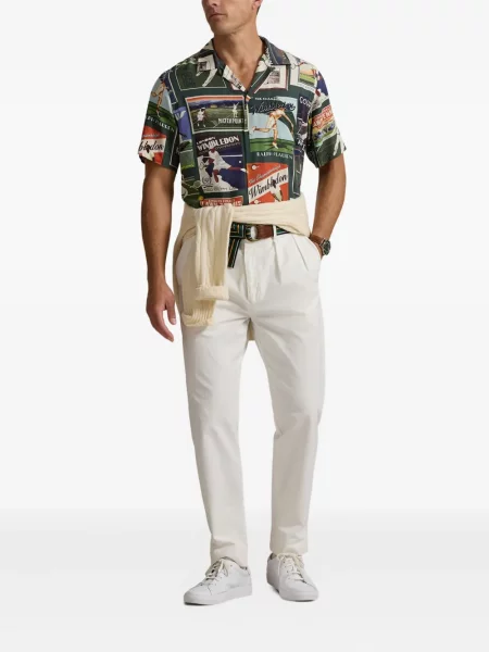 Tricou Polo Ralph Lauren din piele cu broderie în carouri maro