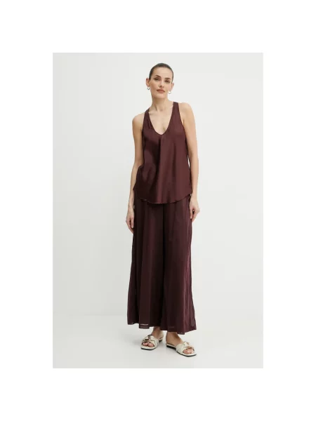 Forte Forte spodnie z domieszką jedwabiu bordowy fason culottes high waist my pants brązowe
