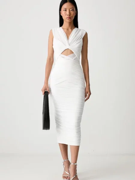 Bardot rochie drapată PRIAH bej
