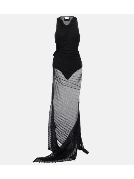 Rochie maxi Victoria Beckham transparente din tul de costum negru