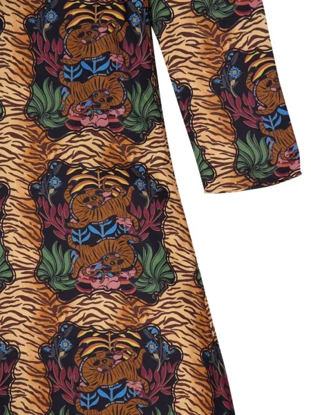 Sukienka maxi Paula z nadrukiem w tygrysie prążki garniturowa brązowa