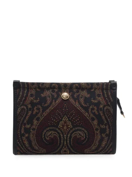 Geantă plic Etro cu model paisley din jacard maro