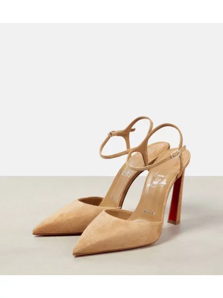 Semišové lodičky Christian Louboutin s otvorenou pätou béžová