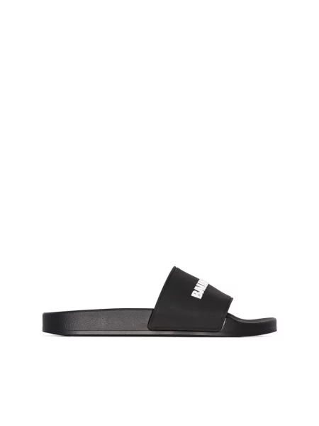 Lniane klapki Balenciaga z logo czarne