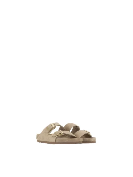 Sandały Birkenstock skórzane bez obcasa beżowe