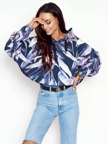 Hanorac cu glugă Cocomore cu model floral albastru