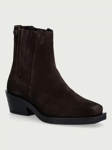 Tommy Jeans ghete scurte pentru femei din piele întoarsă TJW SUEDE COWBOY BOOTS maro