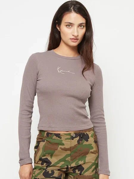 Karl Kani Tricou gri taupe alb