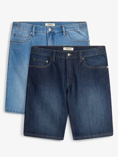 Lekkie bermudy jeansowe z elastyczną wstawką w talii regular fit 2 pary niebieskie