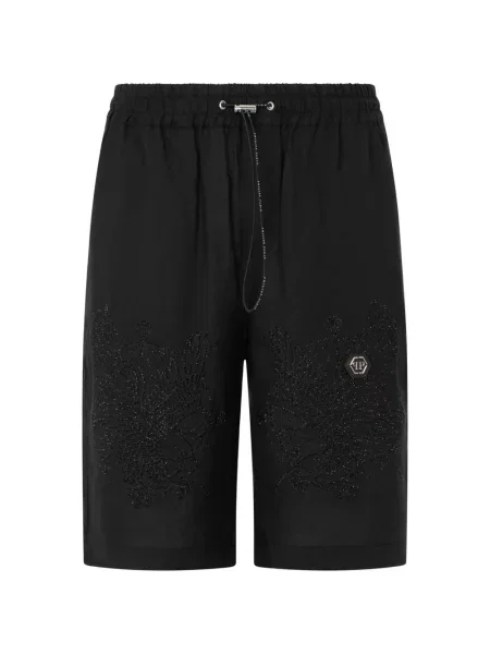 Pantaloni scurți Philipp Plein cu broderie de in negru