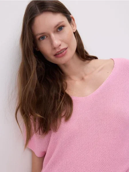 Reserved Bluzka z dekoltem V różowy