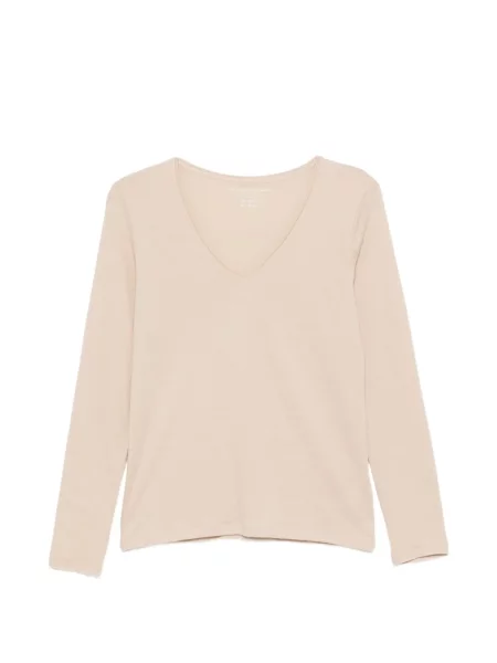 Lung tricou Majestic Filatures cu decolteu în V roz
