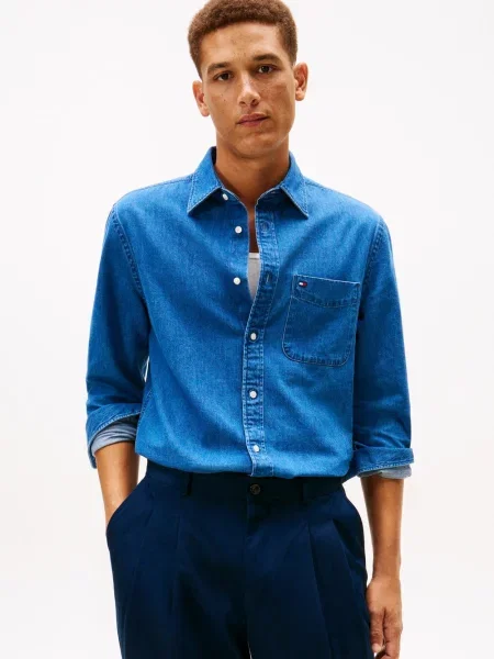 Tommy Hilfiger koszula casual Mężczyźni Regular Fit jednolity M niebieski