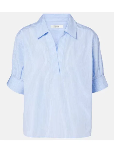 Top Frame cu dungi din poplin albastru