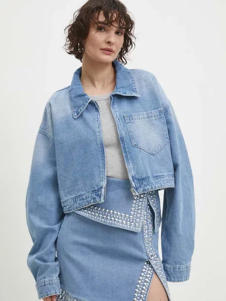 Дънково яке Answear Lab преходен модел с уголемена кройка синьо