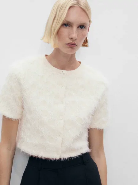 Кардиган MANGO кремовий бавовна/поліестер