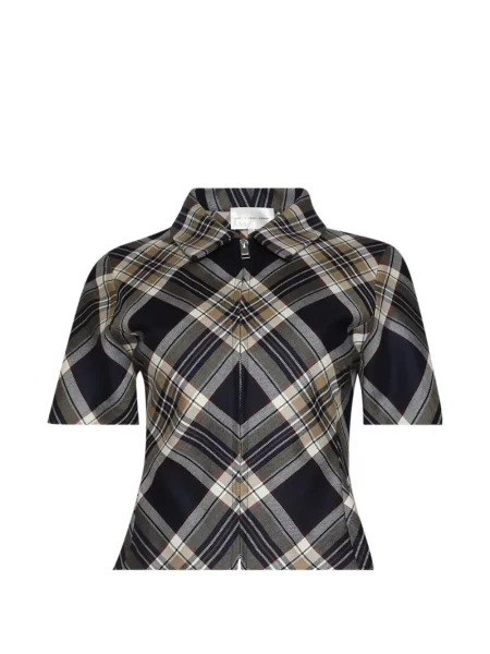 Top Frame în carouri scurt albastru