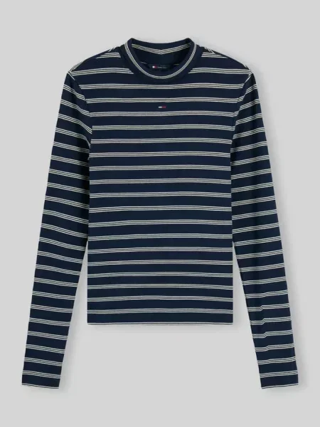 Bluzka z długim rękawem o kroju slim fit z golfem typu mock neck Tommy Jeans granatowa