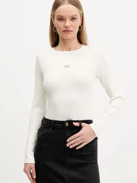 Блуза с дълги ръкави Guess Jeans бежово