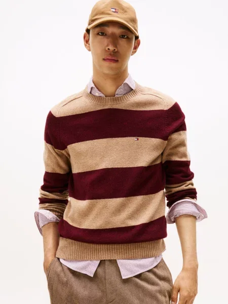 Tommy Hilfiger wełniany sweter Mężczyźni Wełna wielokolorowy M brązowy
