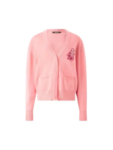 Kardigan Roberto Cavalli z kaszmiru w wężowy wzór różowy