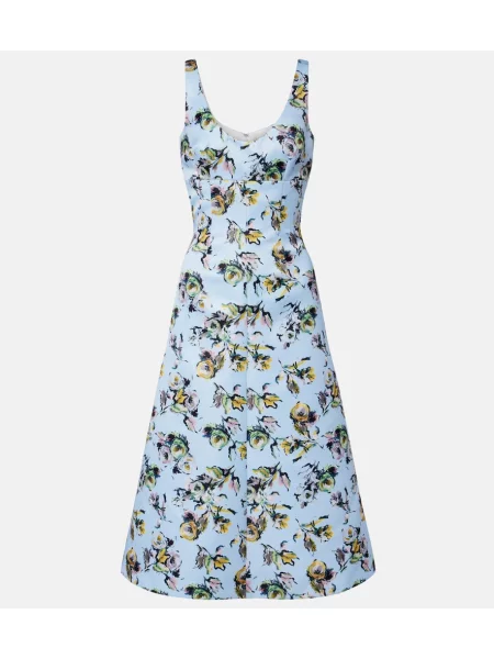 Rochie de cocktail Emilia Wickstead din satin cu model floral albastru