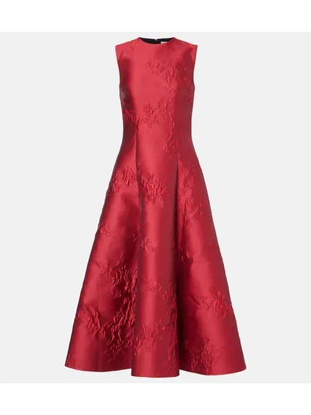 Sukienka koktajlowa Emilia Wickstead w kwiatki żakardowa garniturowa czerwona